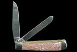 Pocketknife With Fossil Dinosaur Bone (Gembone) Inlays #115044-4